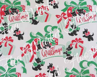 Gift Wrap-Wrapping Paper-Christmas-Children-Scottie Dogs-Retro-Mid Century