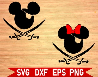 Pirate Mickey SVG Bundle - Pirate Mickey ears, Pirate Mickey dxf, Pirate Minnie svg - disney svg files for silhouette, files for cricut