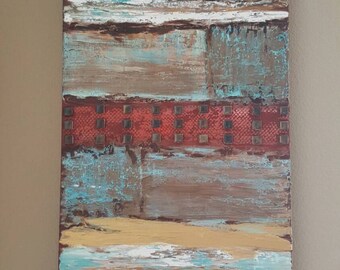 Sand and sea. Mixed media on 16x40 gallery wrapped canvas. FREE US SHIPPING.
