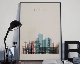 Brussels Art Brussels Watercolor Brussels Multicolor Brussels Wall Art Brussels Wall Decor Brussels Home Decor Brussels Skyline Belgium Art