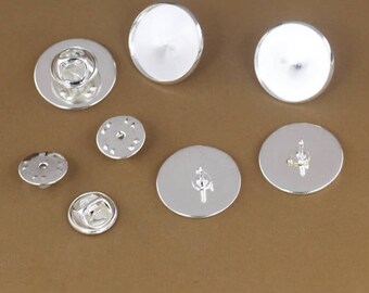 Wholesale 50 Sets Round Tie Tacks- Brass Silver Plated Tie Tack Clutch W/ 12mm/ 14mm/ 16mm/ 18mm/ 20mm/ 25mm Round Bezel Setting