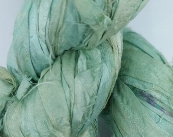 Mint green, Recycled silk sari ribbon,