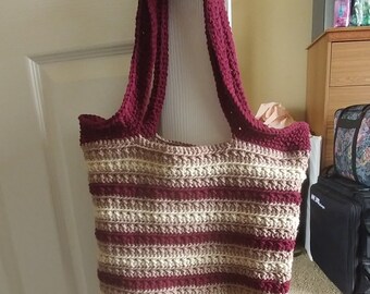 Maroon (Wine, Burgundy), Taupe, Baige Criss Cross Crochet Tote Bag