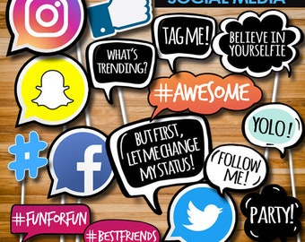Social Media Photo Booth Props, Social Media Photo Props, Party Props, Birthday Photobooth, Party Decors Printables PB8