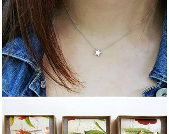 Tiny Star Necklace - Silver Gold or Rose Gold Shining Star Necklace, Bridesmaid Flower Girl Necklace, Dainty Gold Necklace