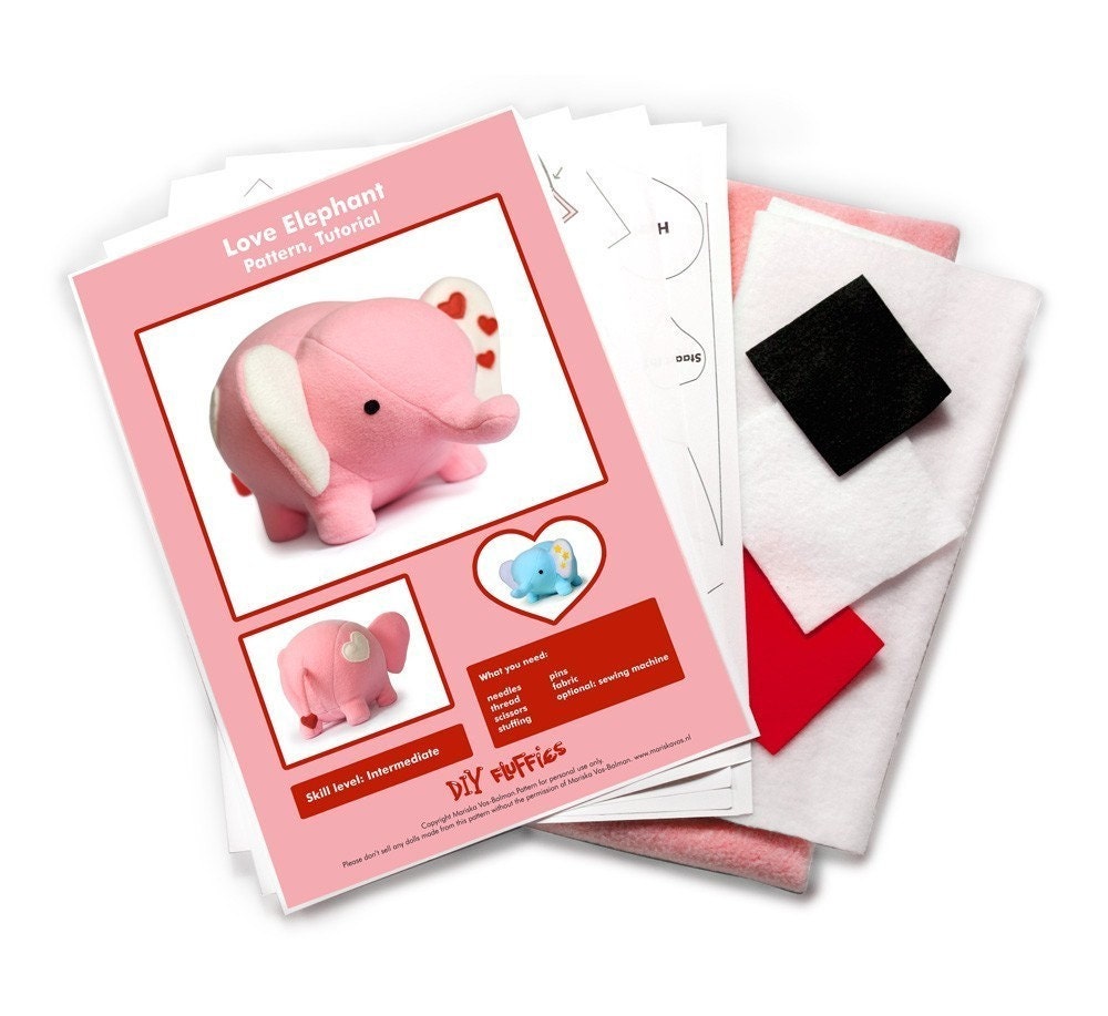 DIY sewing KIT Love Elephant plush
