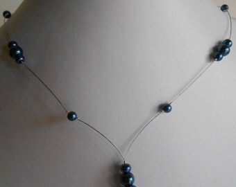 Wedding necklace cascade of dark blue beads