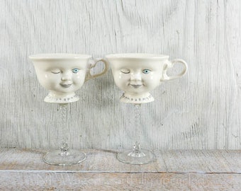 Vintage Bailey cups, Baileys winky cups, tea cup wine glass, teaup wine glass, vintage tea cups, repurposed, upcycled