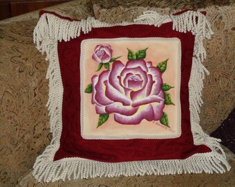 Red Roses Hand Painted Decorative Pillow