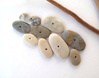 Stone Toggle Beads Rock Spacers Center Drilled Mediterranean Pebble Beach Stone Natural Stone DIY Jewelry Making Cairn CREME MIX 17-28 mm