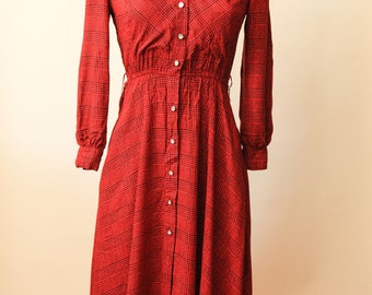 Red Button Down Dress | Black and Red Gingham Dress | California Girl by Petrina Aberle | Fall Midi Dress | Designer Collared Dress