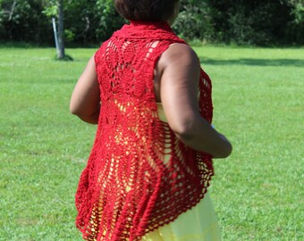 Red Crochet Vest - Women's Vest - Crochet Cover-up