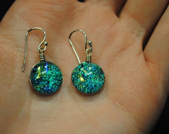 Renaissance Glass Dichroic Earrings Sterling silver wires