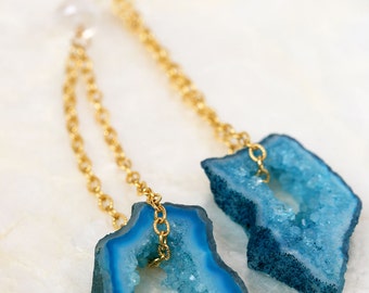Geode Earrings, Druzy Earrings, Geode Slice Earrings, Blue Druzy Earrings, Geode Jewelry, Agate Slice Earrings, Dangle Earrings