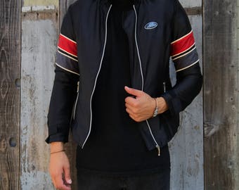 Alpine Stars Motorcycle Jacket, Vintage Motorcycle Jacket, Padded Motorcycle Jacket, Striped Moto Jacket, Heavy Motorcycle Jacket