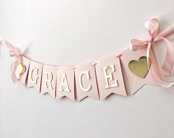 Personalized Name Banner Girl 1 st Birthday Banner Blush Rose Gold Birthday Party Decoration Baby Shower Photo Shoot Prop Custom Baby Banner