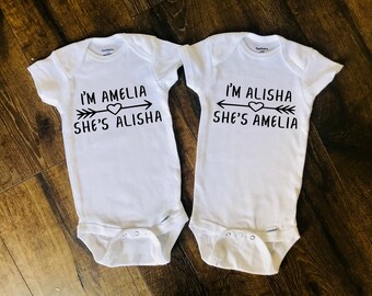 Identical Twin Name Bodysuits