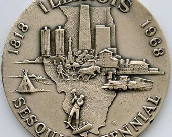 1968 Illinois Sesquicentennial Medal .999 Fine Silver 4 oz.