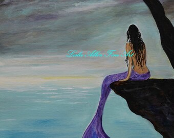 Mermaid Art Print Mermaids Memraid Home Decor Wall Art Mermaid Purple LARGE ART PRINT Art Decor "Mermaid Oasis" Leslie Allen Fine Art