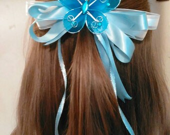 Light blue butterfly hair bow