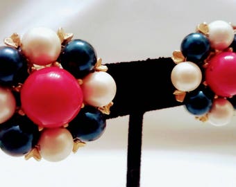 Red, White & Blue Cluster Clip On Earrings