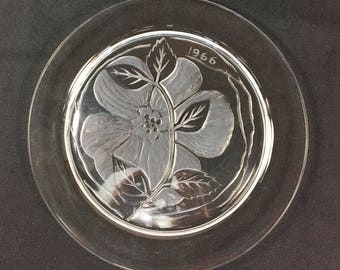Lalique Crystal Plate, Rose Crystal Luncheon Plate, French Glass, Lalique Annual Plate, Crystal Collector Gift, 1966 Dream Rose by Lalique