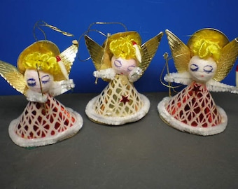Mid Century Christmas Ornaments - Three Blonde Angels