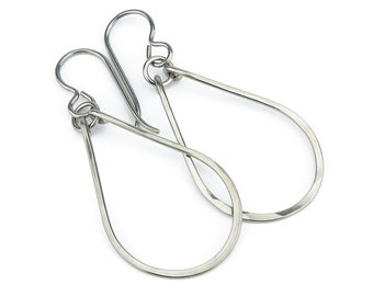 Niobium Earrings Silver Teardrop, Hypoallergenic No Nickel Niobium Hoop Earrings for Sensitive Ears, Metal Allergy Safe Earrings