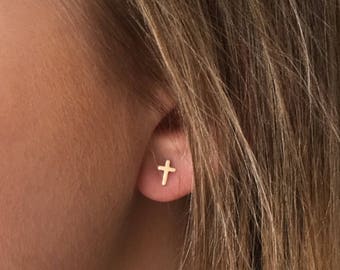Dainty 14k Gold Filled Cross Earrings | Gold Stud Earrings | Gold Cross Earrings