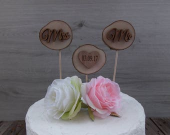 Cake topper / natural wood / wedding / date