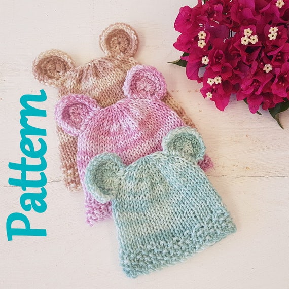 Baby Bear Beanie Knitting PATTERN 012 months beanie pattern Pdf crochet pattern teddy bear hat sizes newborn to 12