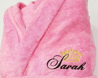 Monogrammed Hooded Turkish Terry Bath Robe, Personalized Bathrobe, Embroidered Terry Cotton Robe, 100% Combed Pure Cotton
