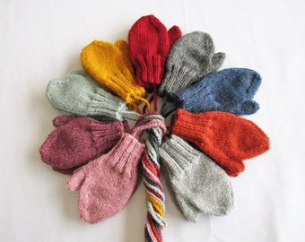 Toddler Lambs Wool Mittens on String Age 1-2 or 2-4 Choice of Colors & Black (not pictured) Seamless Knit, Thick/Warm/Cozy/Soft Hand Warmers