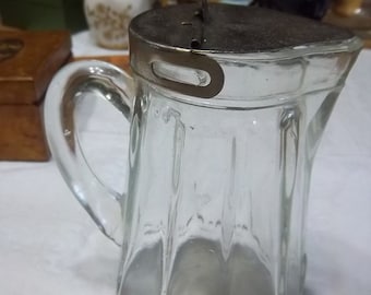 Vintage Clear Glass Syrup Pitcher Restaurant-style with Original Metal Lid