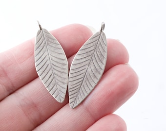 Hill Tribe Silver Leaf Simple Flat Lightweight Leaf Charm .999 fine silver Matching Pair 40mm Perfect for Earrings