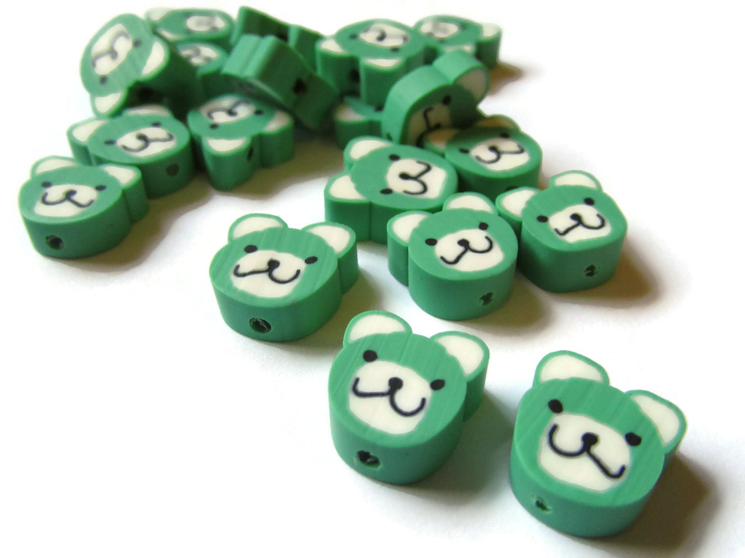 20 Green Bear Head Beads Animal Beads Polymer Clay Beads Cute Beads