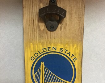Golden State Warriors wood handpainted bottle opener, cast iron opener, basketball, NBA, guy gift, mancave decor, nba championship