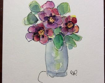 watercolor card blooms hand painted vase