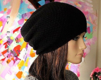CAP / HAT slouch Merino/Cashmere black knit