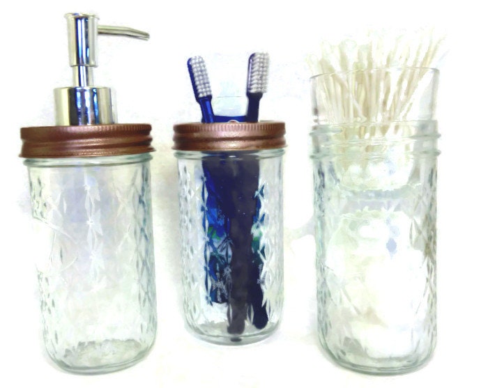 12 oz. Quilted Mason Jar Bath Set Copper Lids Ball Jar Bath