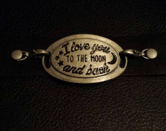 I love you to the moon and back leather cuff bracelet