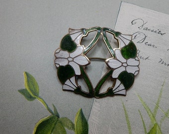 Vintage Art Nouveau Enamel Brooch w/ Floral Design NEC4