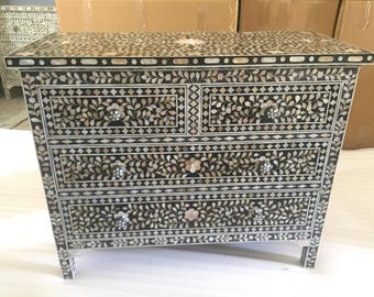 floral design mother of pearl inlay four drawer chest ,# decorative dresser # chest of drawer