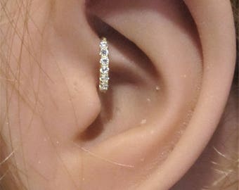 14k Solid Yellow Gold Ultimate Daith Piercing Hoop Ring..18g..7mm..1.2mm mini cz's.''BEAUTIFUL!!!!