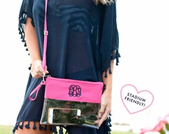 Monogrammed Clear Purse, Stadium friendly Purse, Security Friendly, Monogrammed Clear Zip Pouch, Clutch, Crossbody, Team Colors