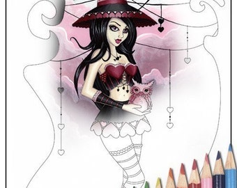 Digital Stamp - Printable Coloring Page - Fantasy Art - Witch Stamp - Ryla Version 2 - by Nikki Burnette - PERSONAL USE