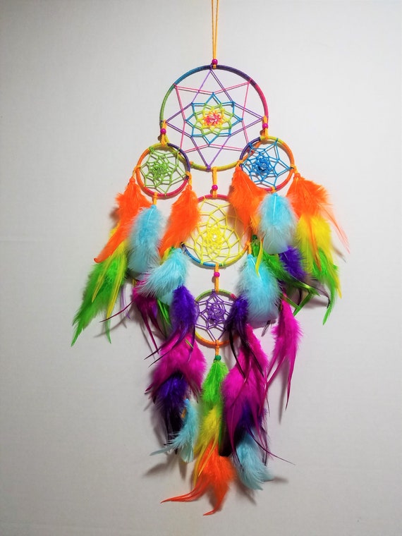 Rainbow 5-hoop Dream Catcher dreamcatcher wall hanging