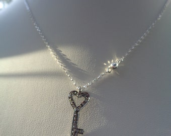 Necklace in 925 Silver with sweet, diamantbesetztem keychain