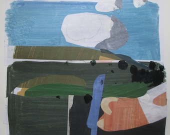 On Crocus Hill, Original Abstract Collage Painting on Paper, Stooshinoff