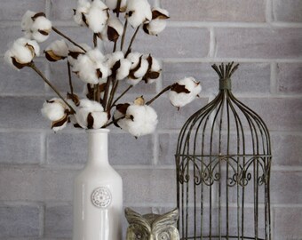 Farmhouse Cotton Stem Arrangement in White Vase
